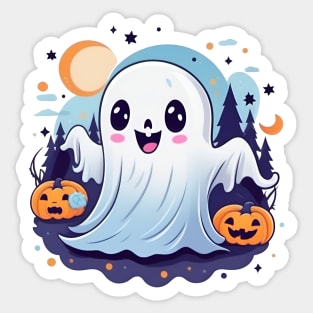 Cute ghost _ the dark forest under the moonlight Sticker